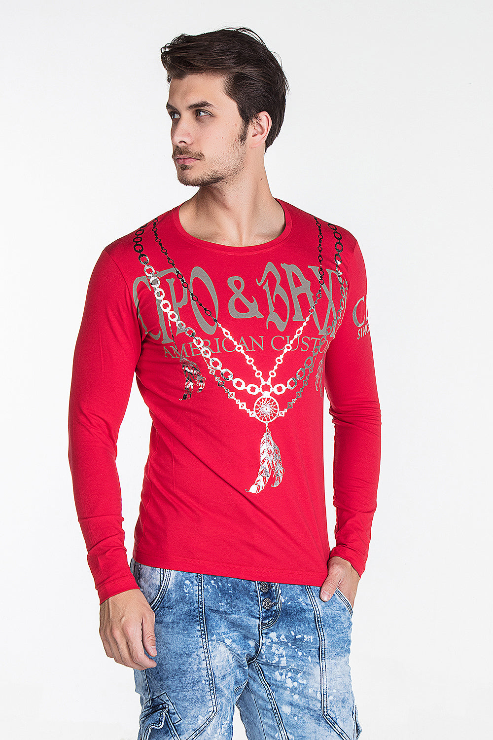 CL135 men's long -sleeved shirt with extravagant print