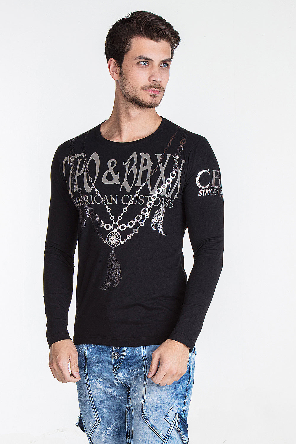 CL135 men's long -sleeved shirt with extravagant print