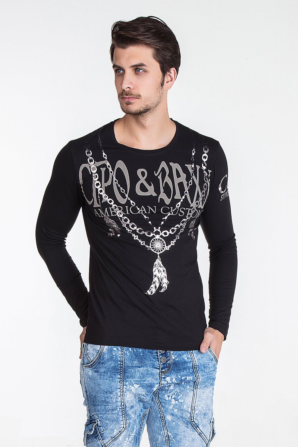 CL135 men's long -sleeved shirt with extravagant print