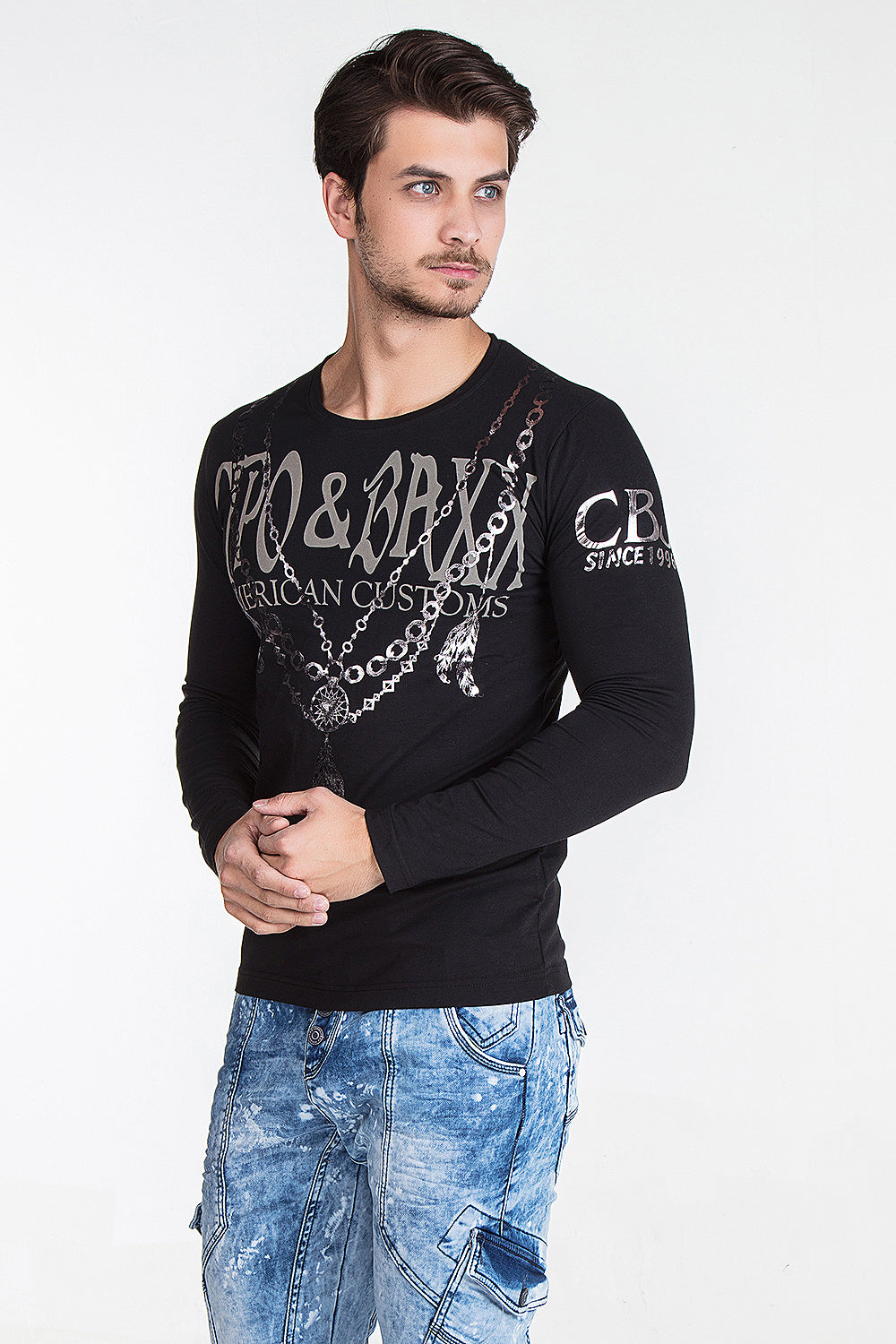 CL135 men's long -sleeved shirt with extravagant print