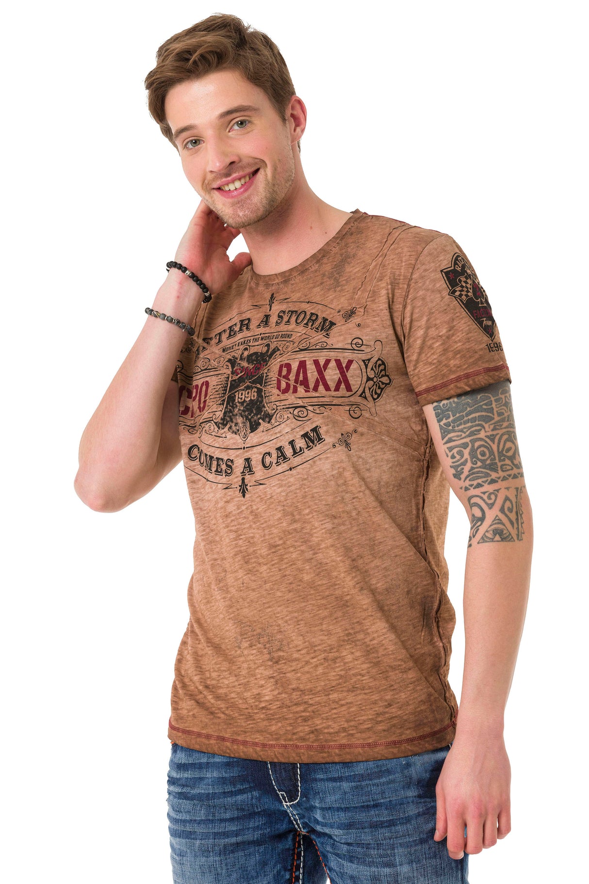 CT703 T-shirt Maschile con Look Vintage