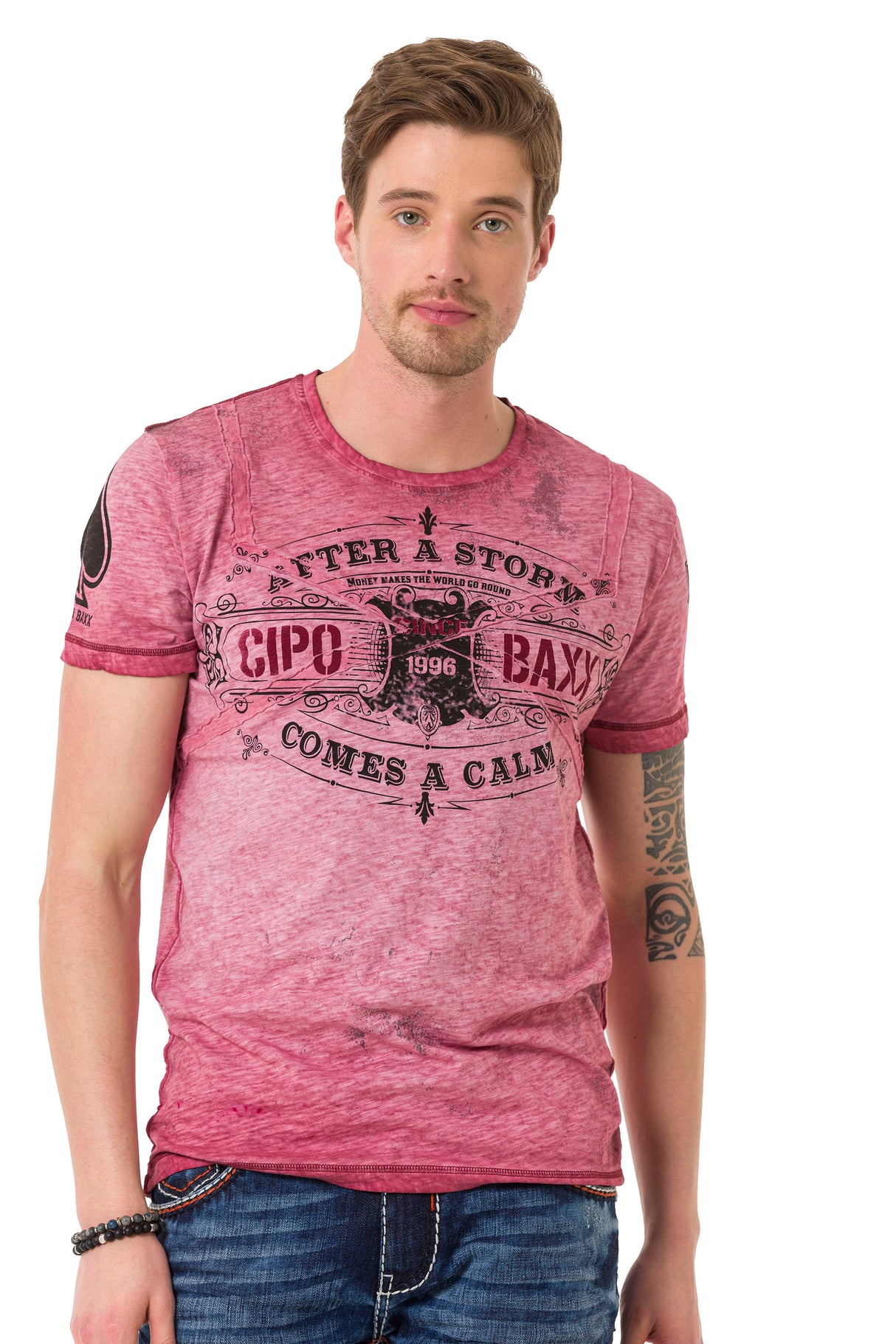 CT703 T-shirt Maschile con Look Vintage