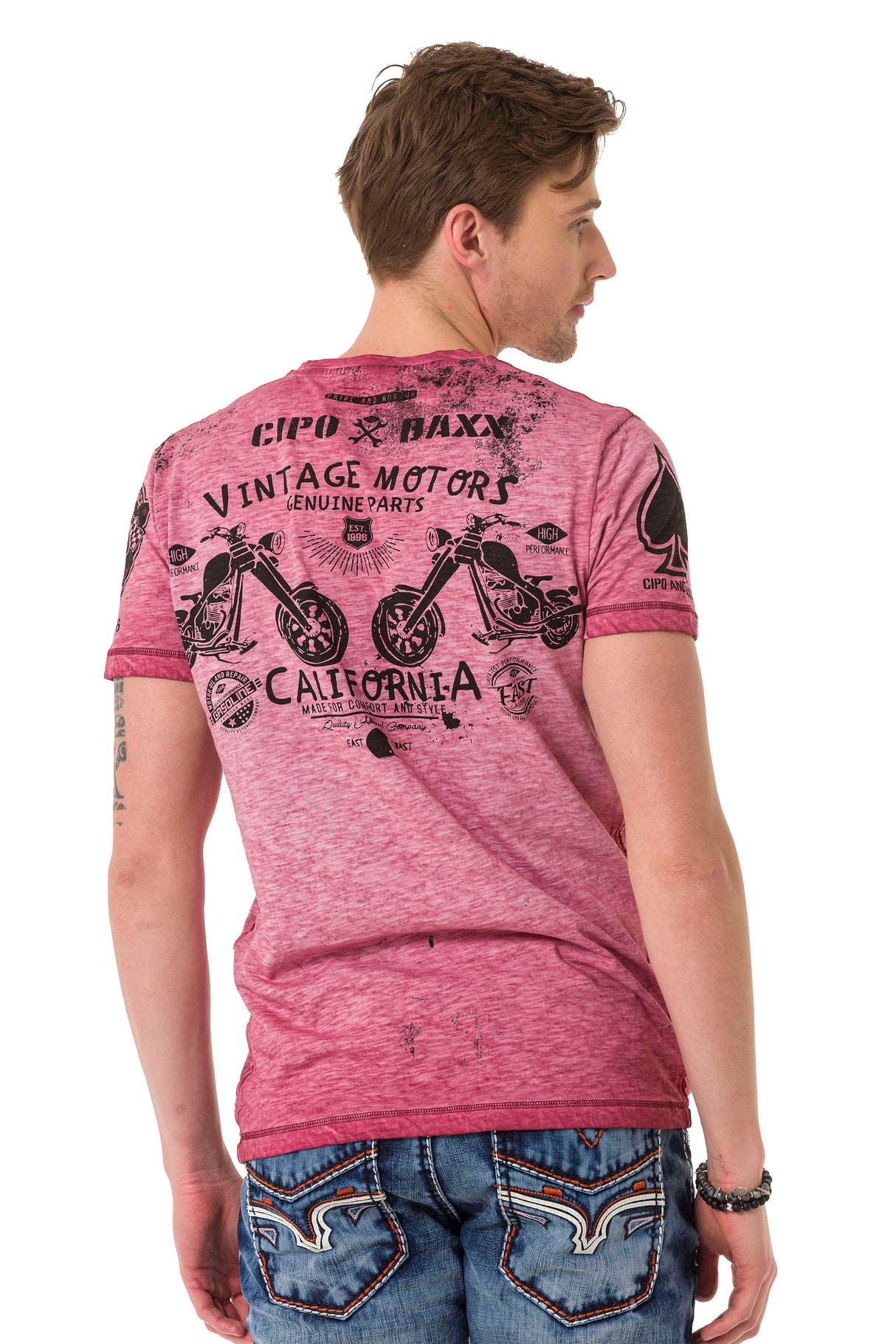 CT703 T-shirt Maschile con Look Vintage