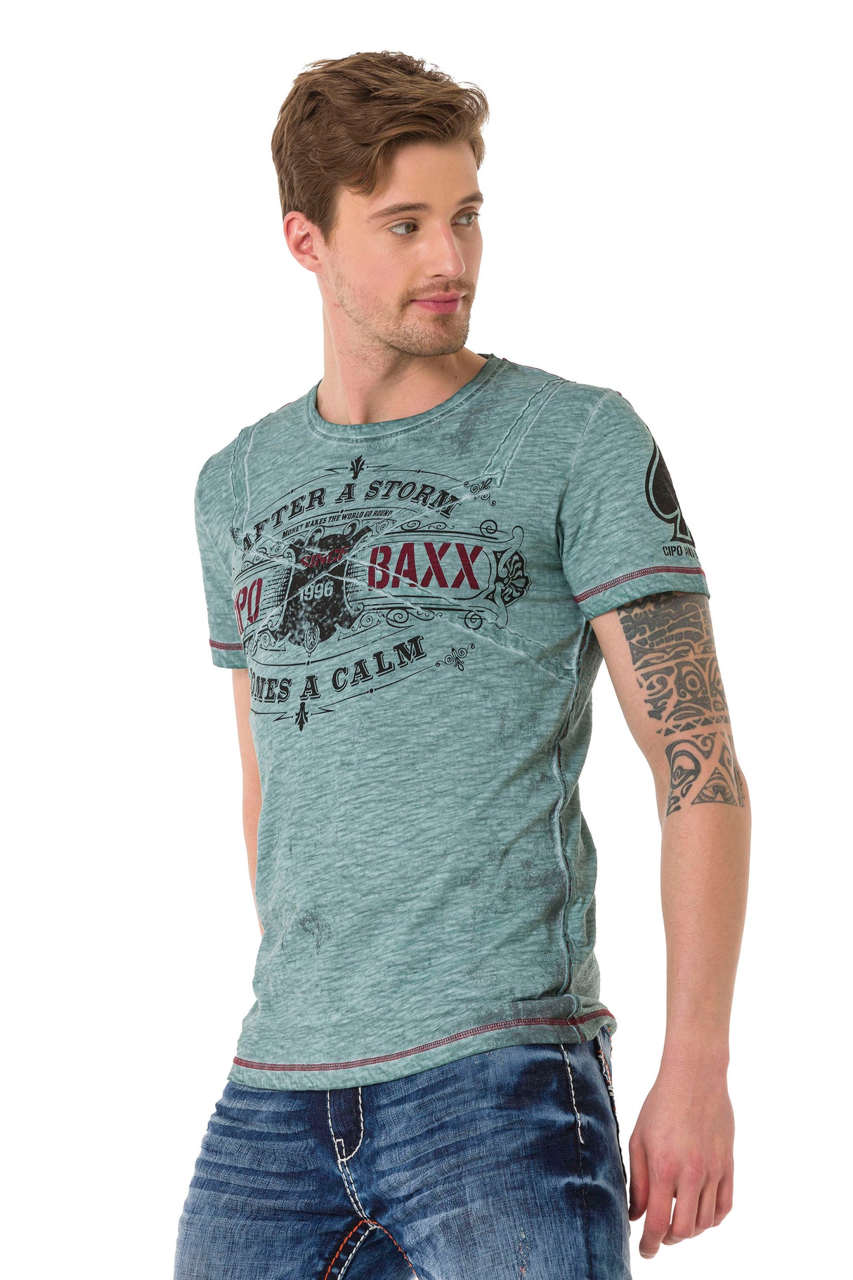 CT703 T-shirt Maschile con Look Vintage