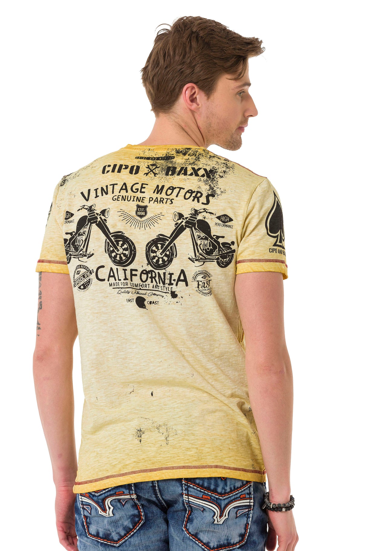 CT703 T-shirt Maschile con Look Vintage