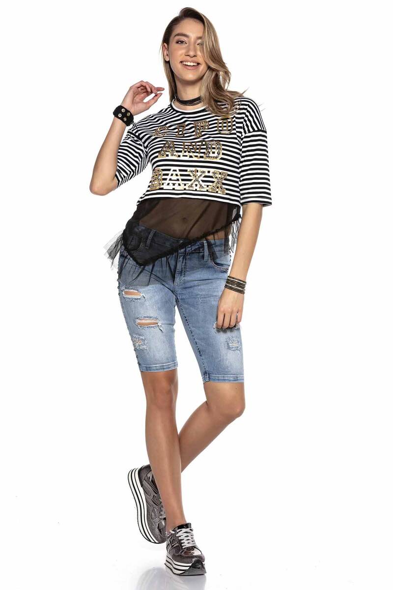 WT277 T-shirt damski z asymetryczną wstawką z siatki