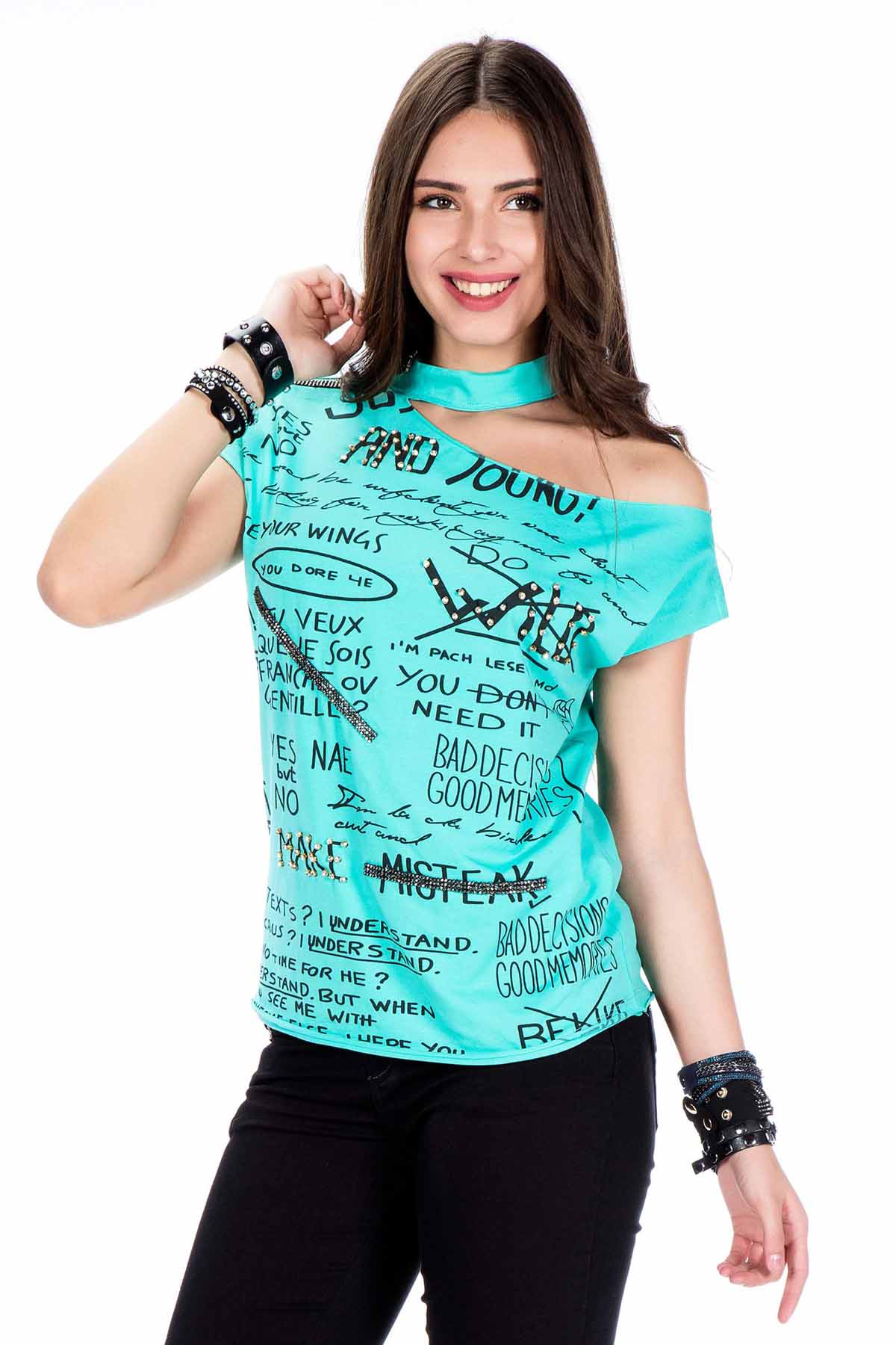 WT201 T-shirt damski z rozcięciem