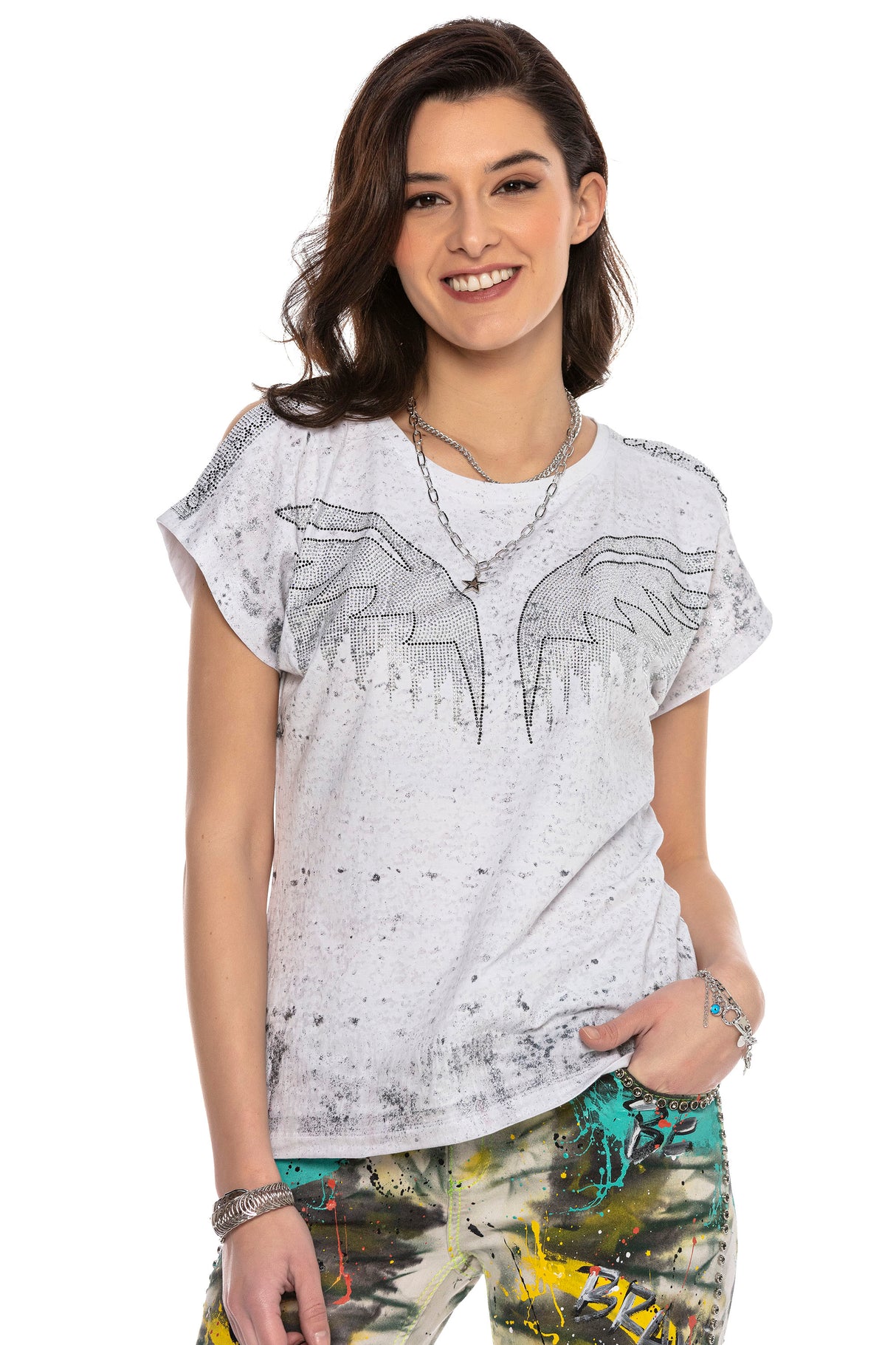 WT310 T-shirt damski z kamieniami