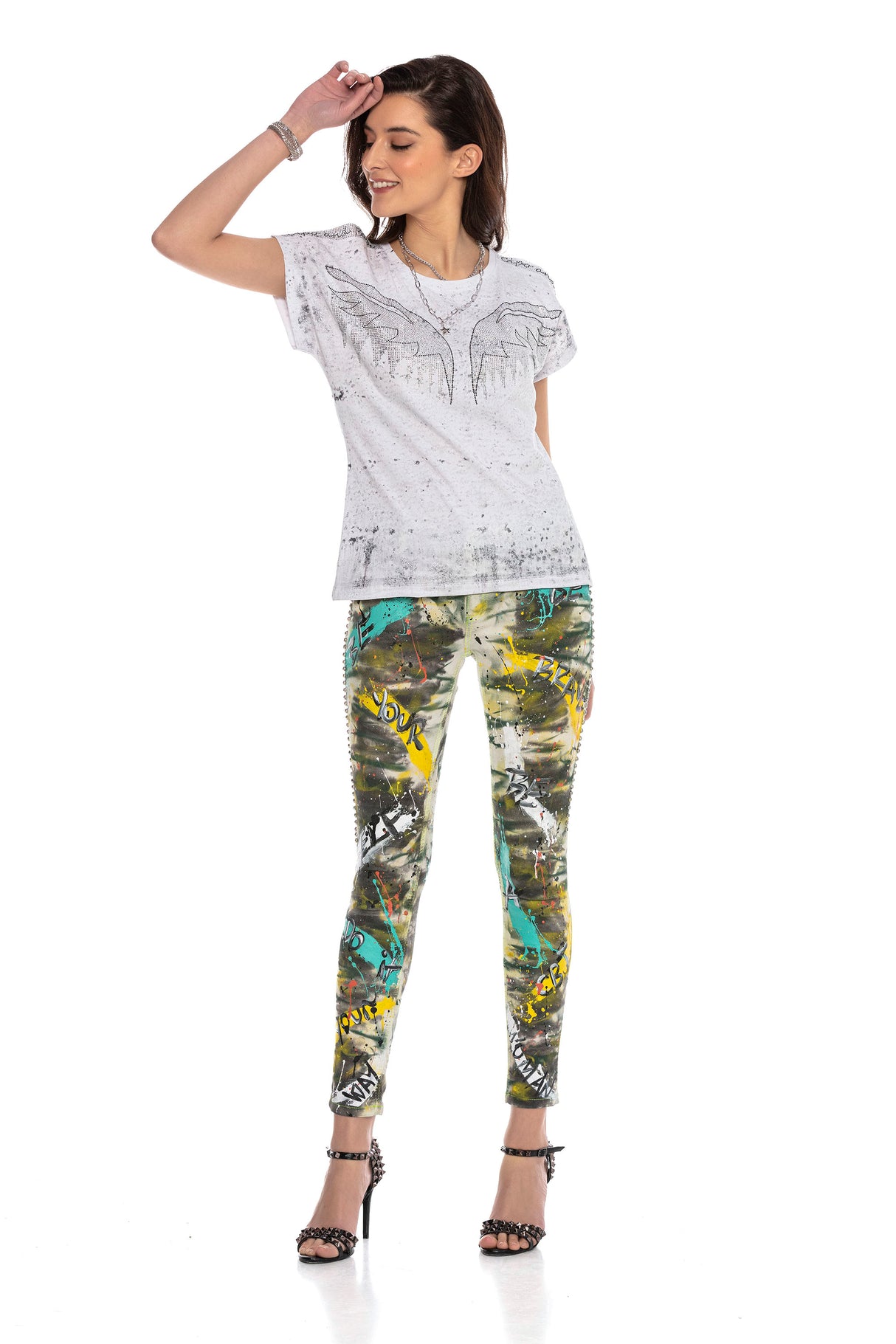 WT310 T-shirt damski z kamieniami