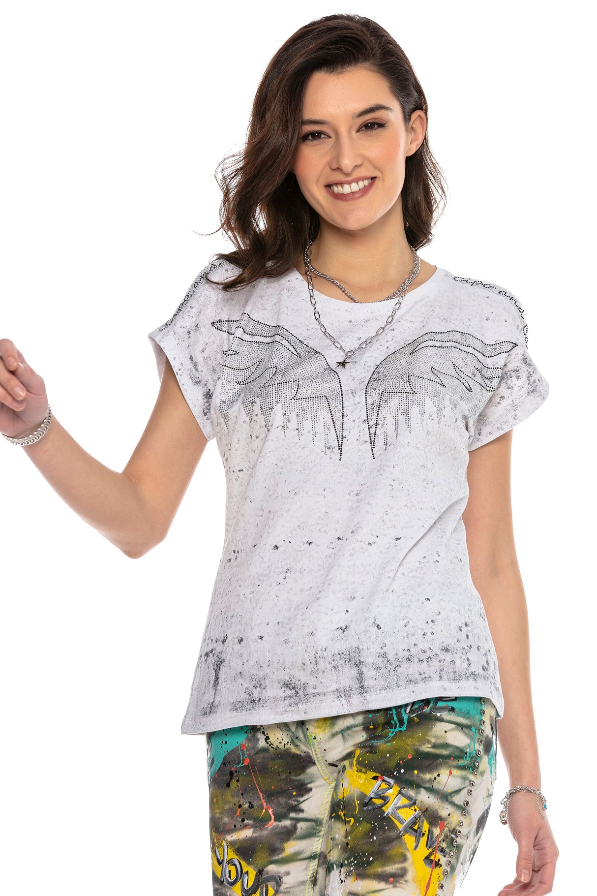 WT310 T-shirt damski z kamieniami