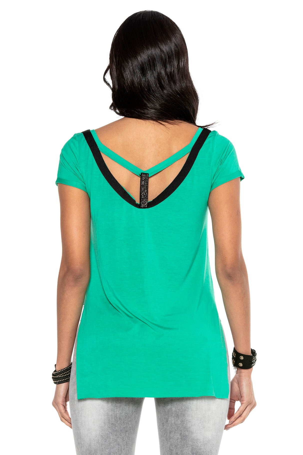 WT282 T-shirt damski z nadrukiem i kamieniami