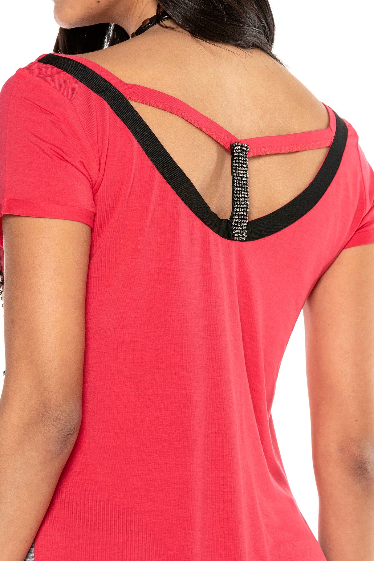 WT282 T-shirt damski z nadrukiem i kamieniami