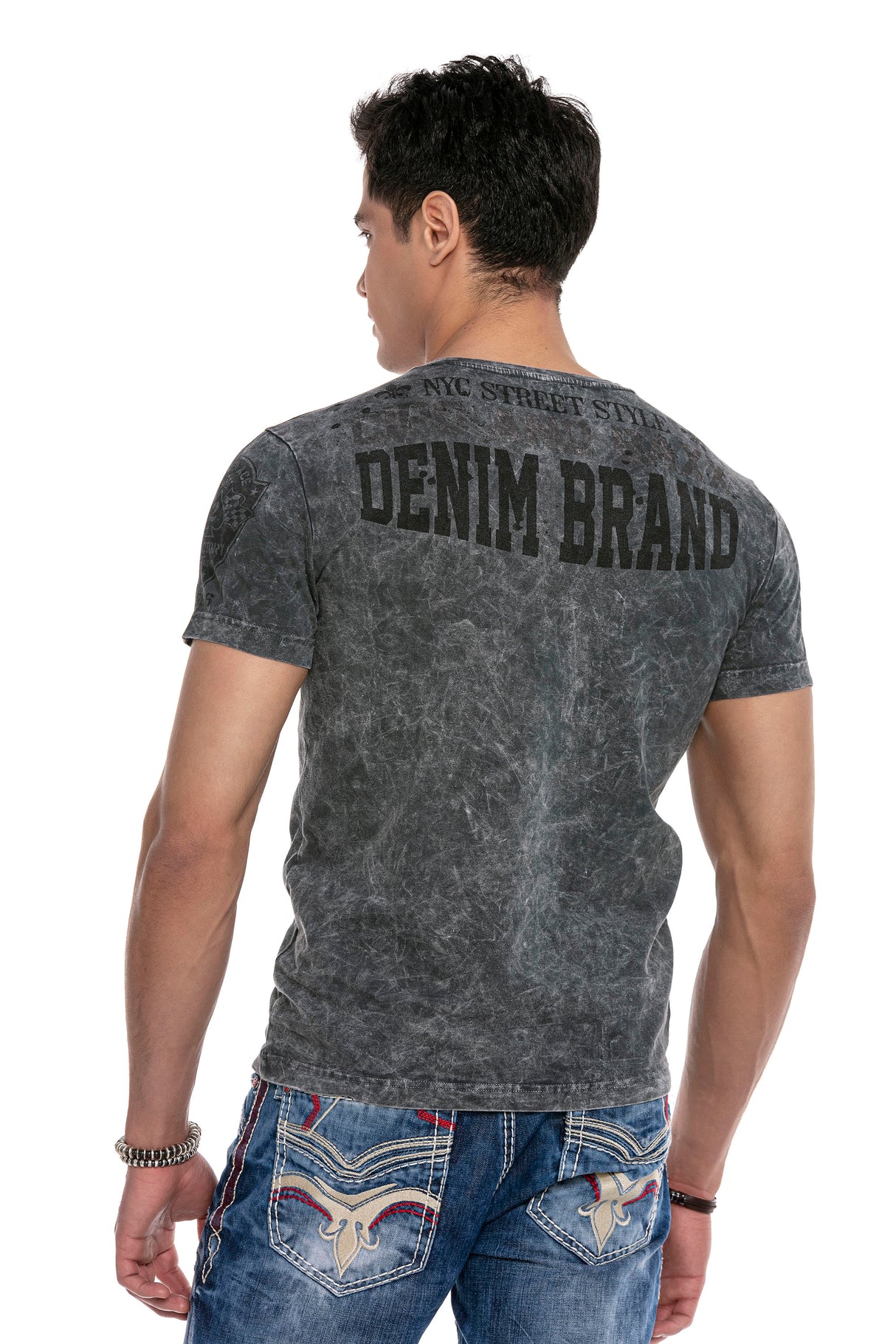 CT640 t-shirt męski z nadrukiem i kamieniami