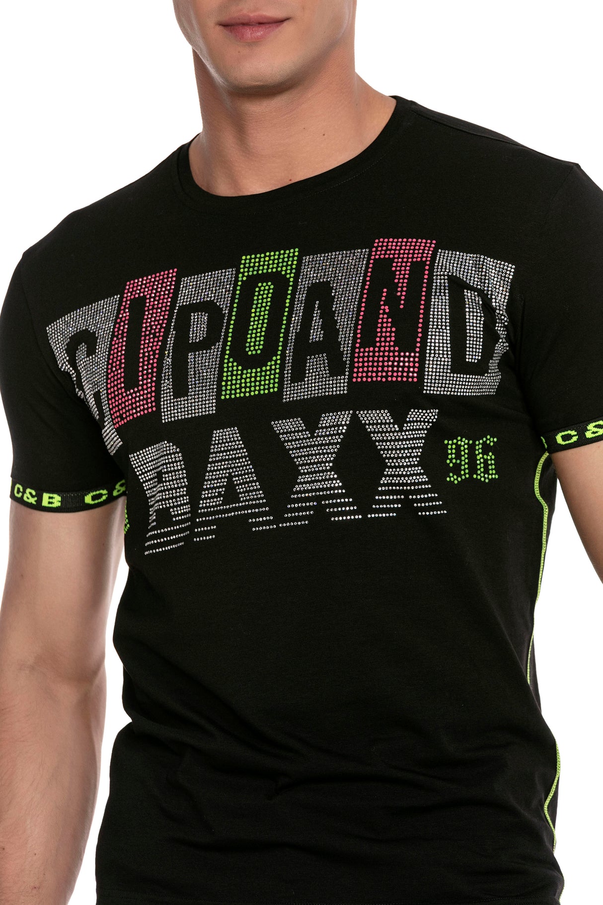 CT636 t-shirt męski z nadrukiem i kamieniami