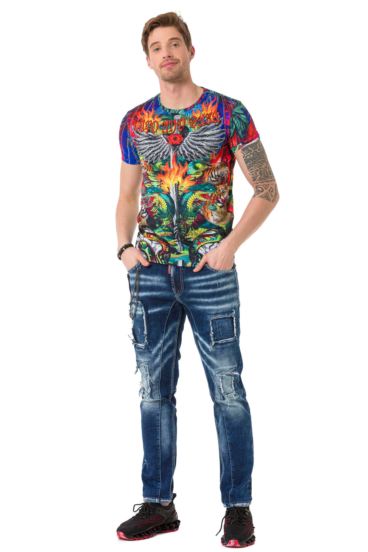 CT669 t-shirt męski z nadrukiem i kamieniami