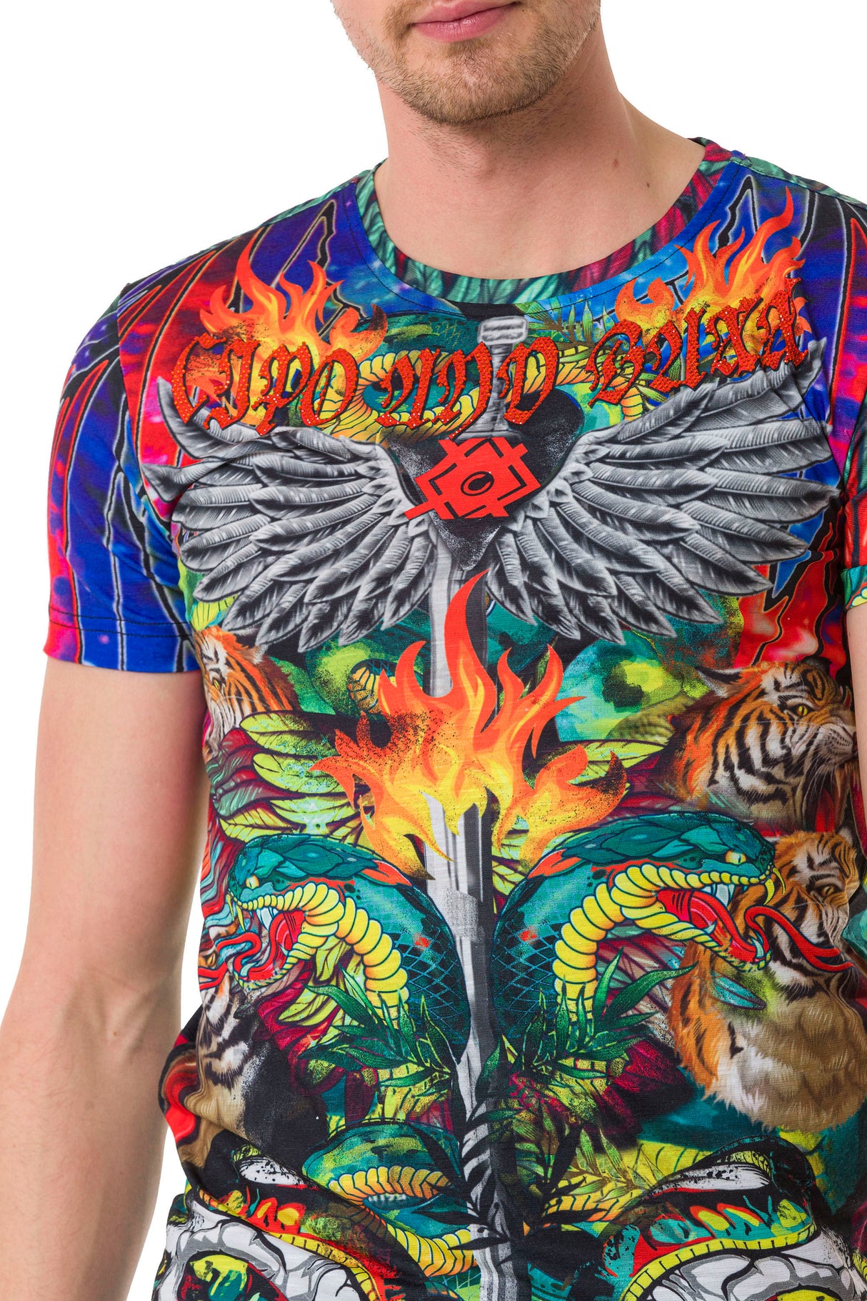 CT669 t-shirt męski z nadrukiem i kamieniami