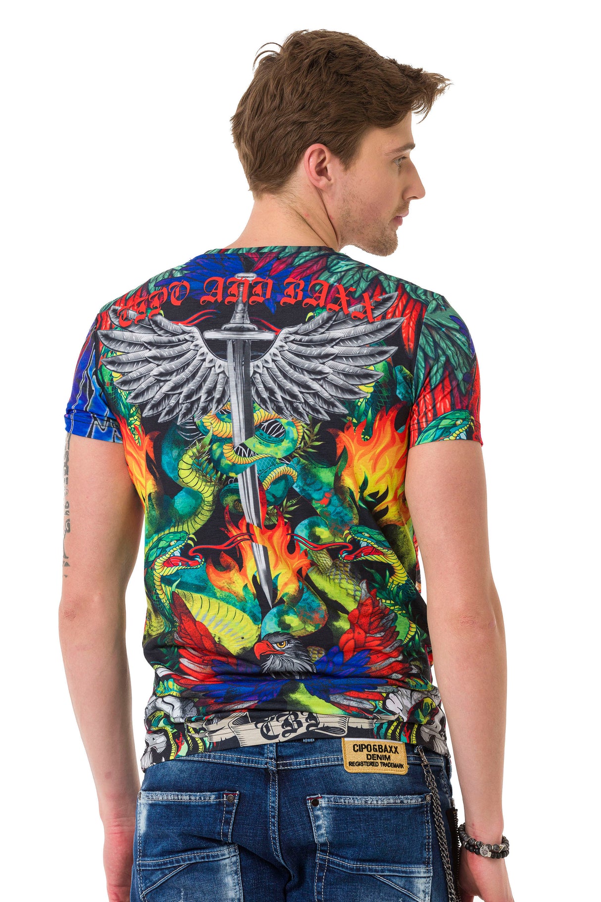 CT669 t-shirt męski z nadrukiem i kamieniami