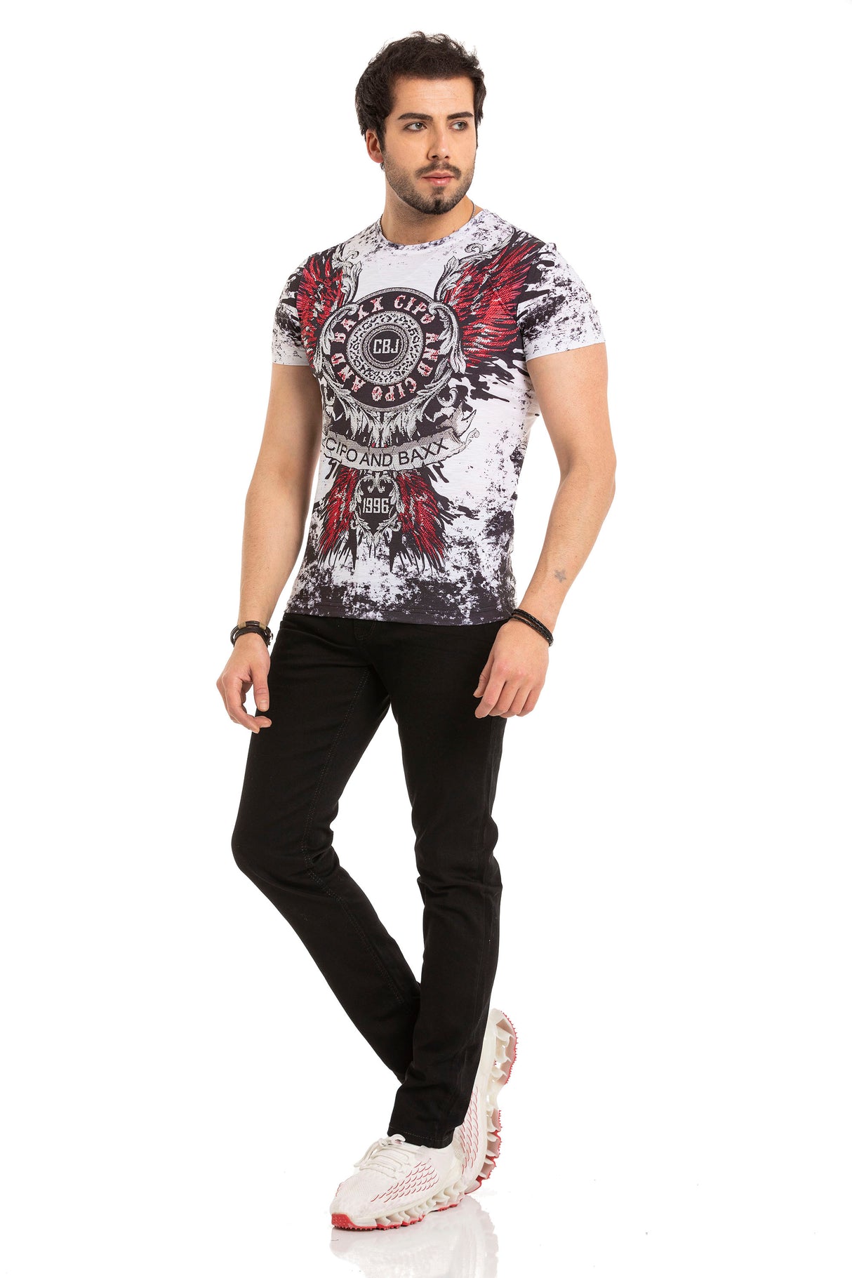 CT666 t-shirt męski z nadrukiem i kamieniami