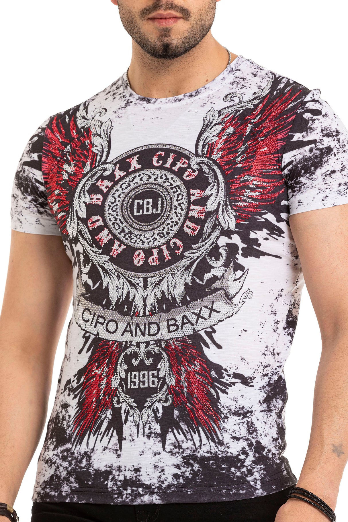 CT666 t-shirt męski z nadrukiem i kamieniami