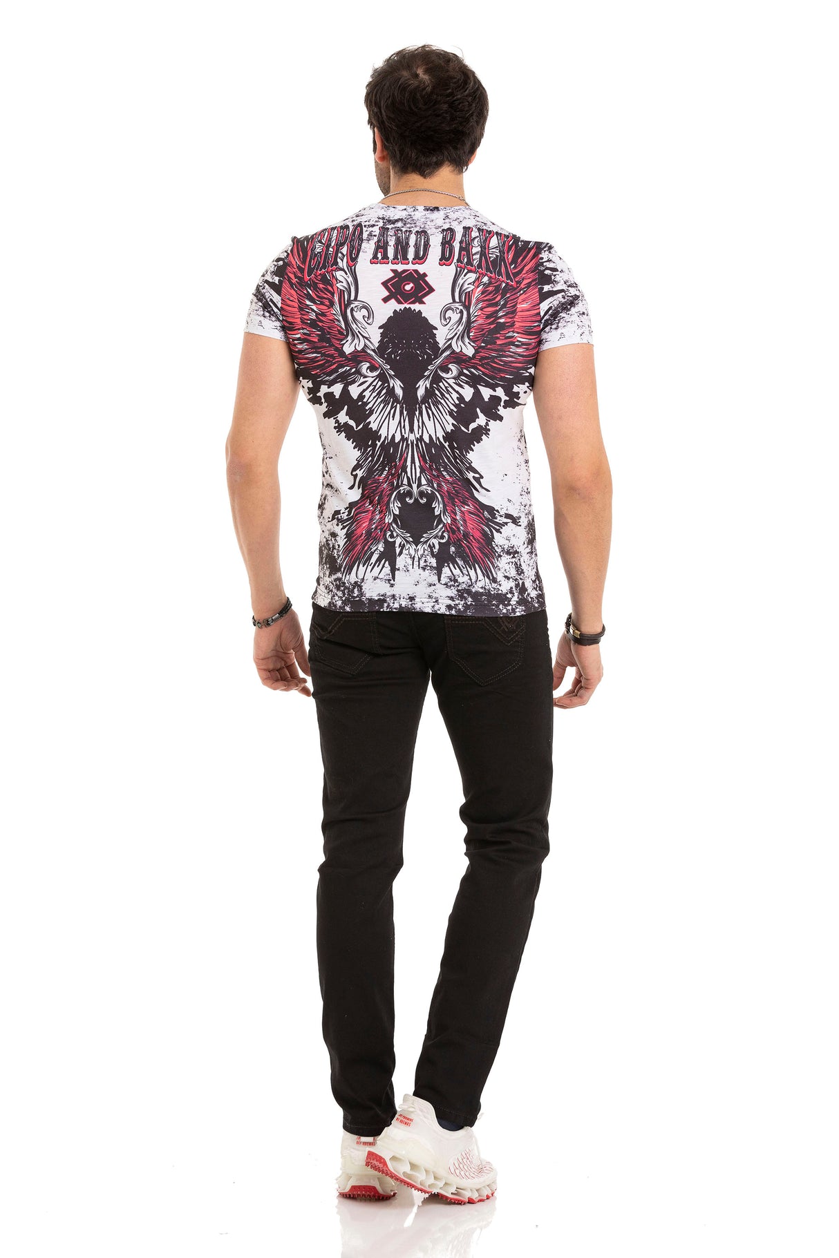 CT666 t-shirt męski z nadrukiem i kamieniami