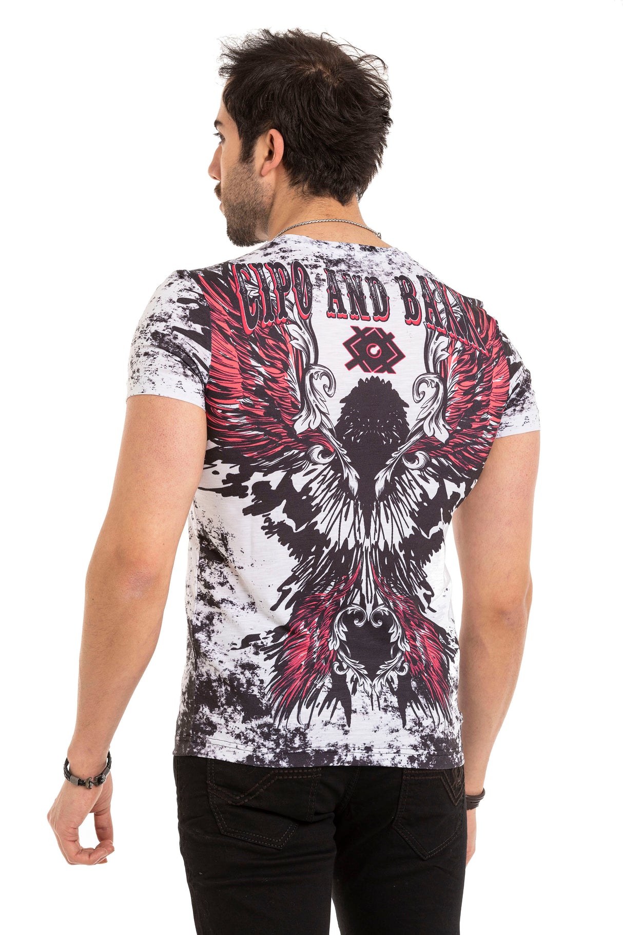 CT666 t-shirt męski z nadrukiem i kamieniami