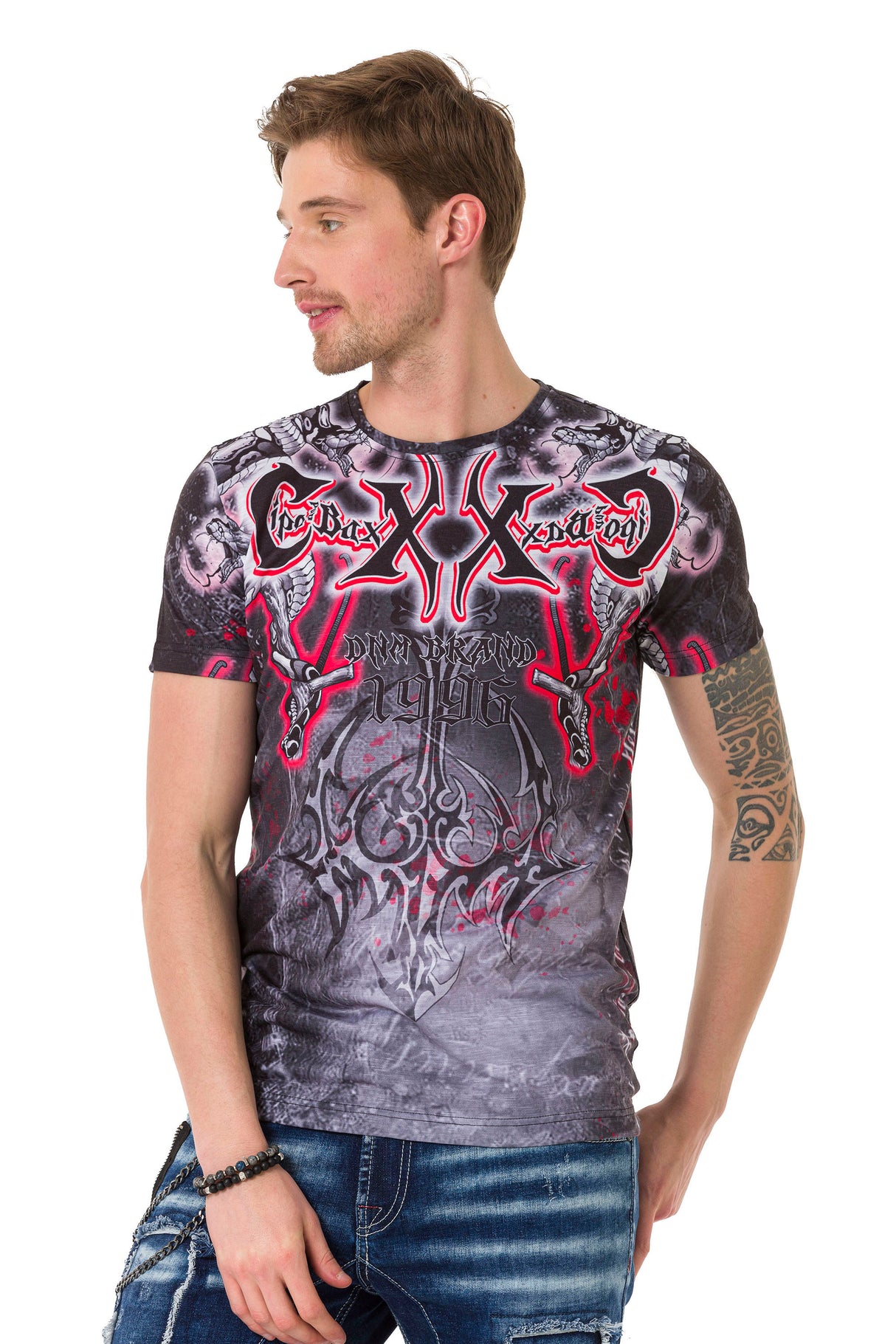 CT667 t-shirt męski z nadrukiem i kamieniami