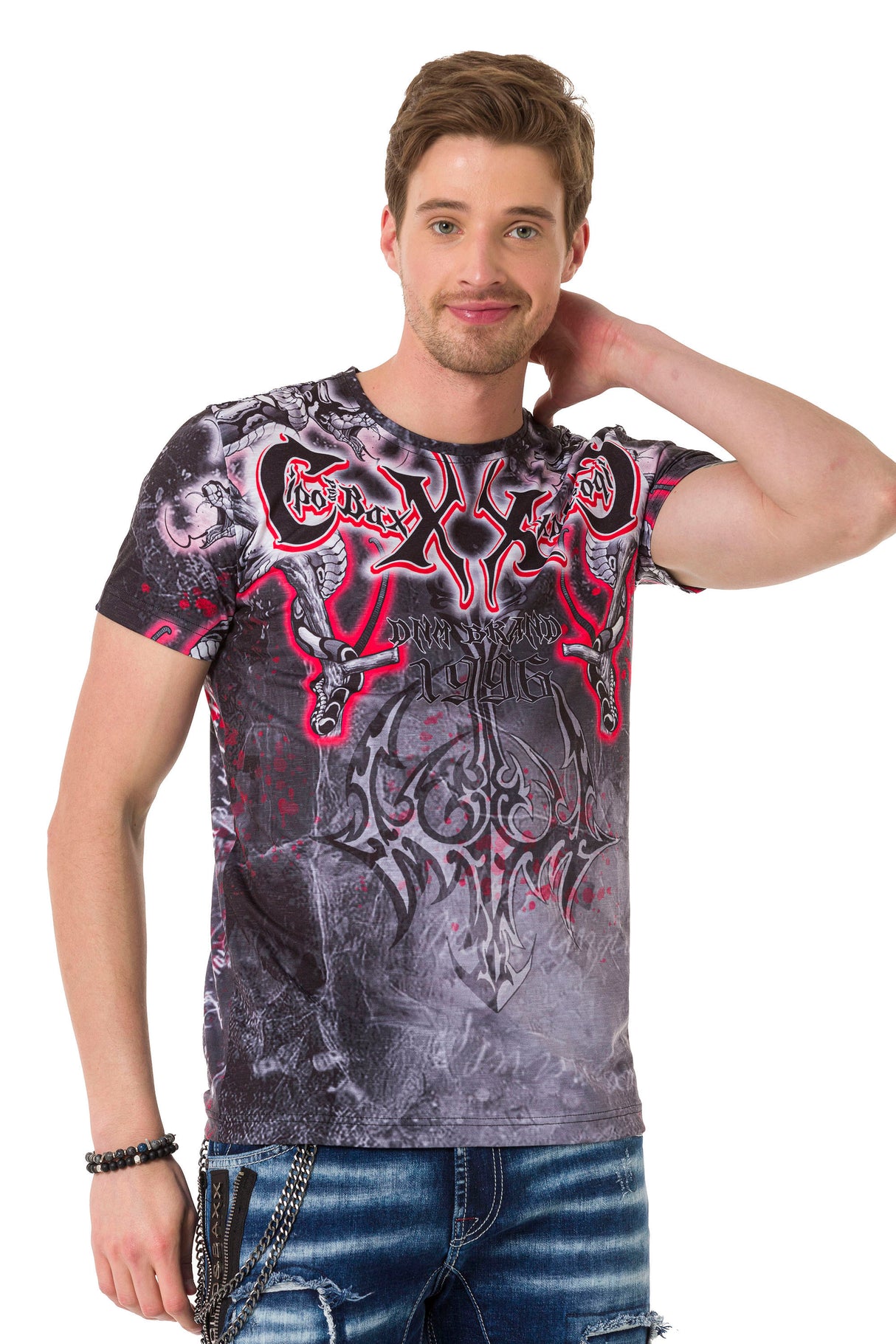 CT667 t-shirt męski z nadrukiem i kamieniami