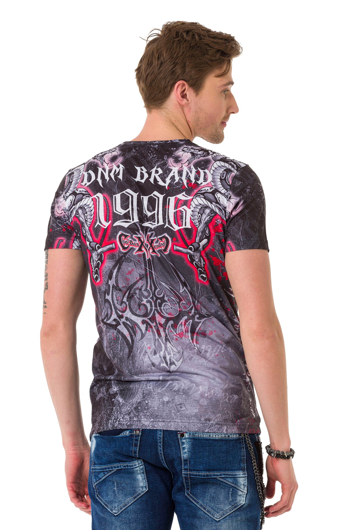 CT667 t-shirt męski z nadrukiem i kamieniami