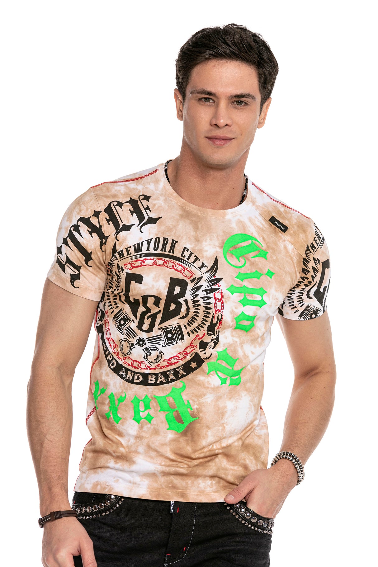 CT615 t-shirt męski z nadrukiem w batikowym stylu