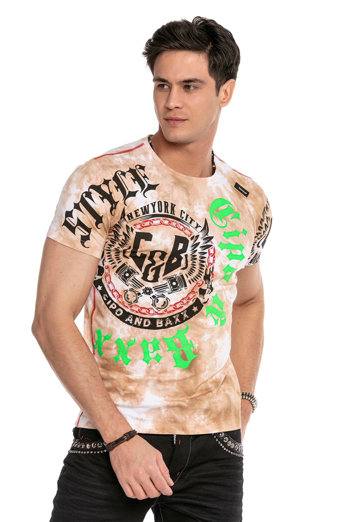 CT615 t-shirt męski z nadrukiem w batikowym stylu