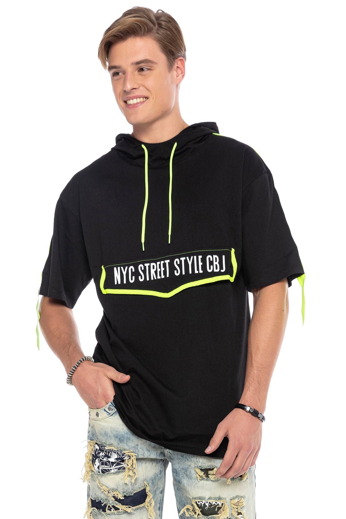 CT590 t-shirt męski oversize z kapturem