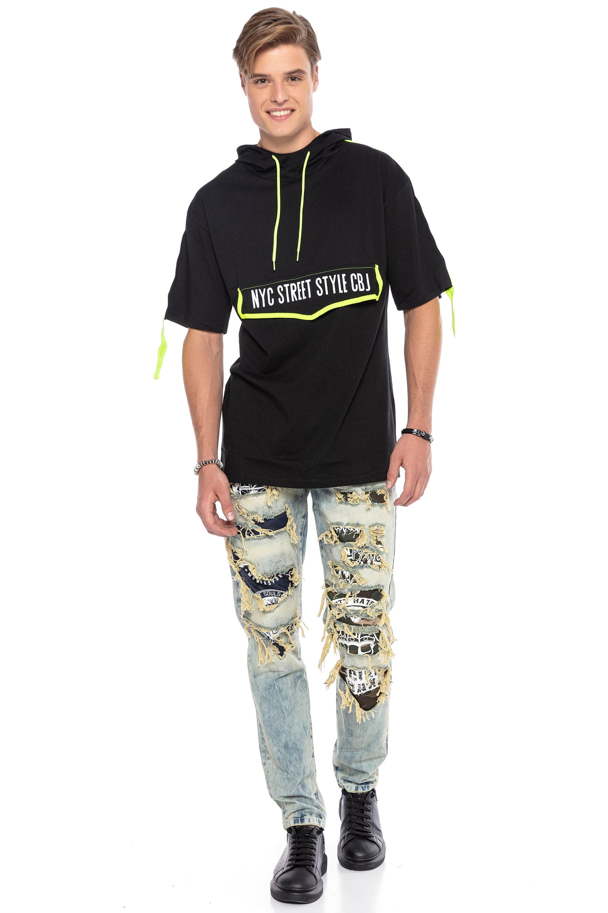 CT590 t-shirt męski oversize z kapturem