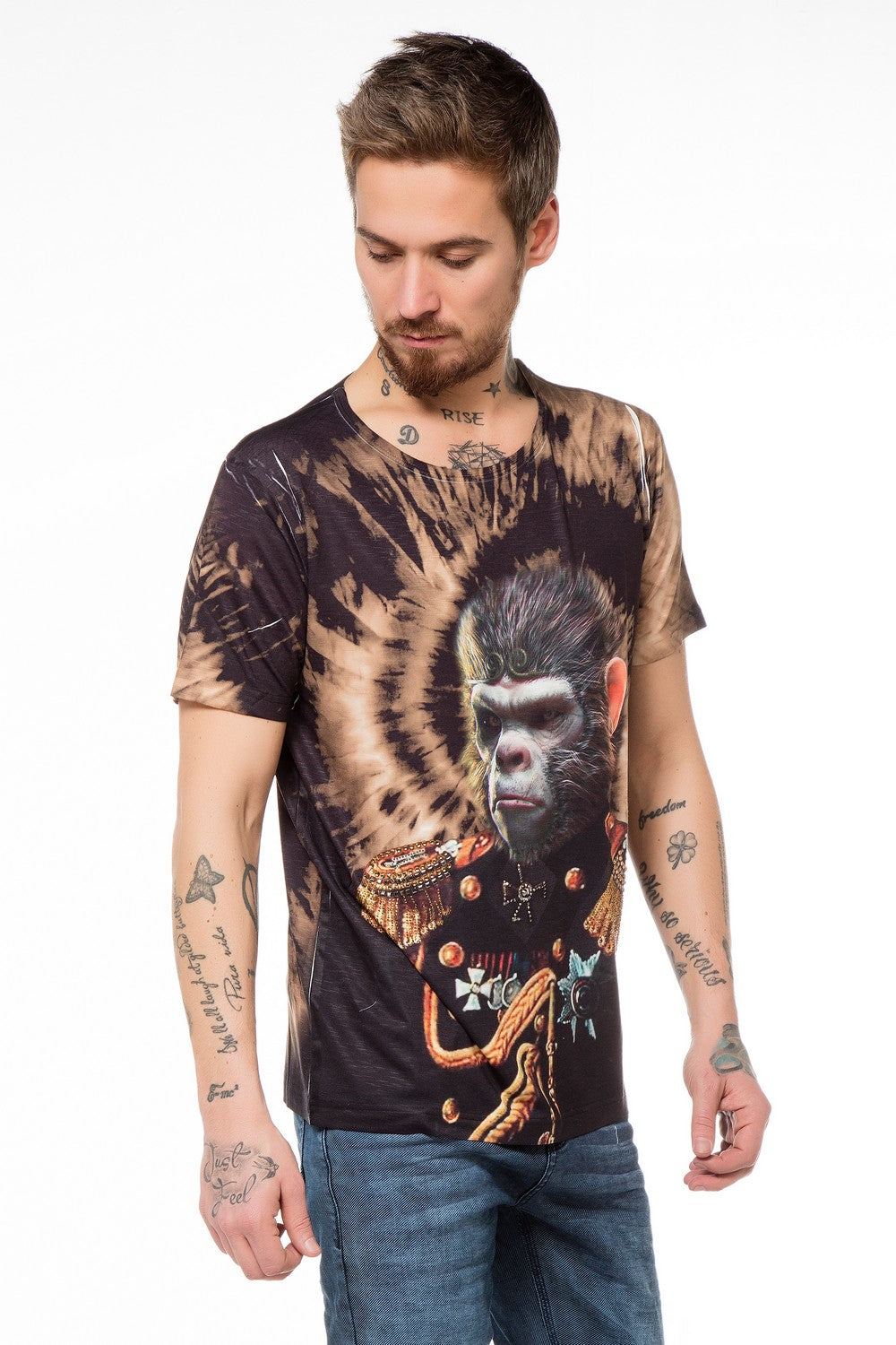 CT395 T-shirt Maschile con Stampa di Scimmia