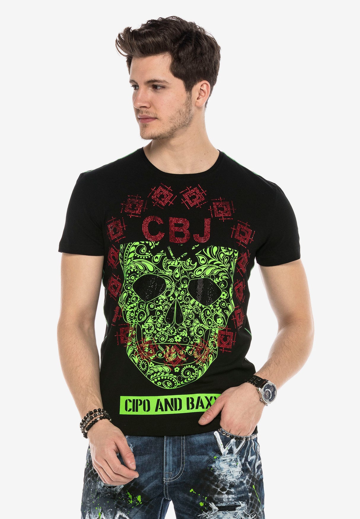 CT545 t-shirt męski z kamieniami