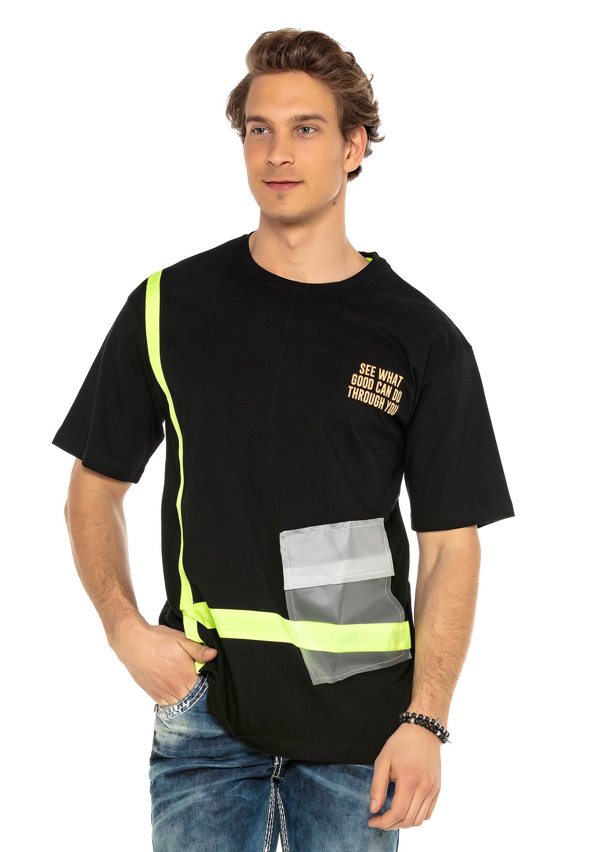 CT587 t-shirt męski oversize z kieszenią