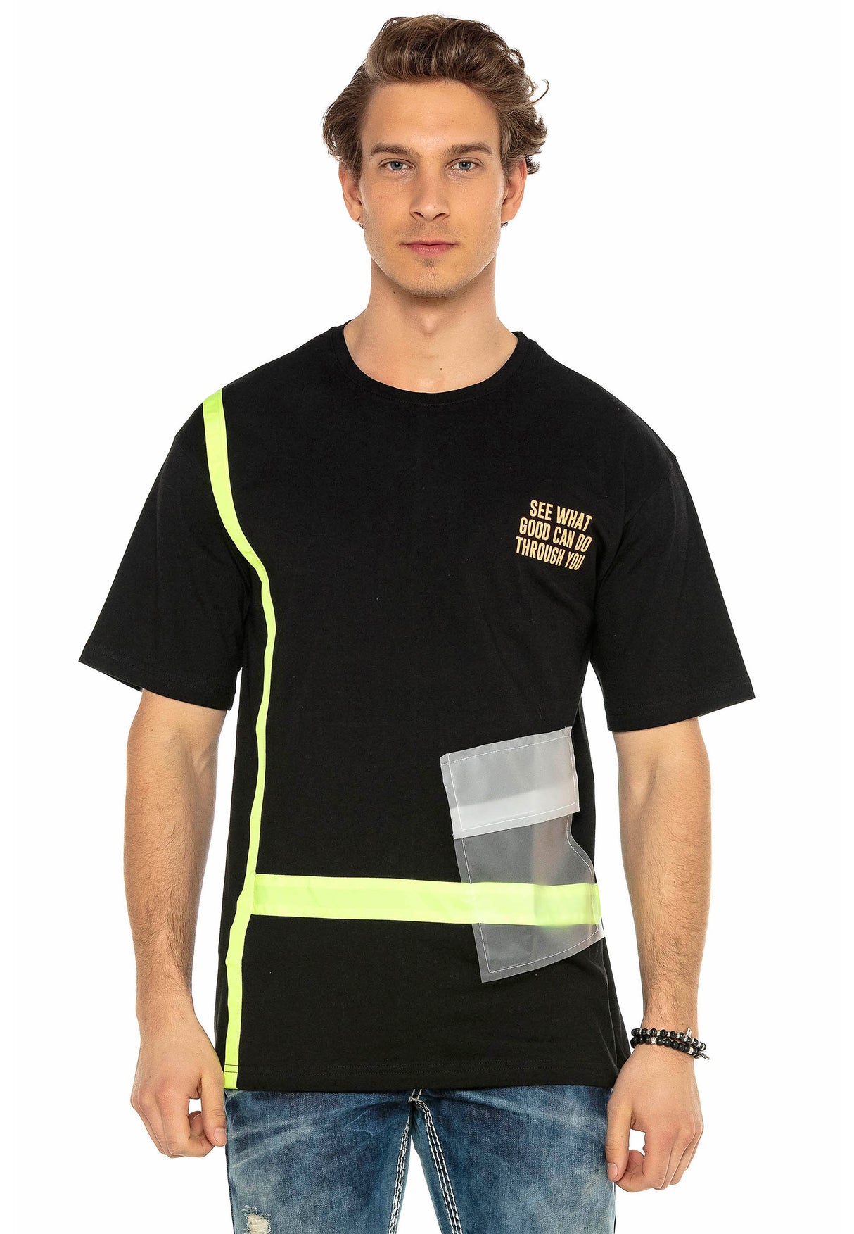 CT587 t-shirt męski oversize z kieszenią