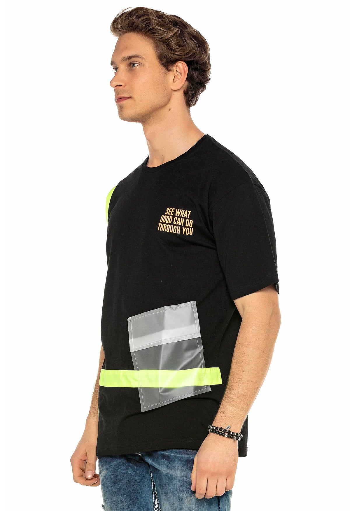 CT587 t-shirt męski oversize z kieszenią