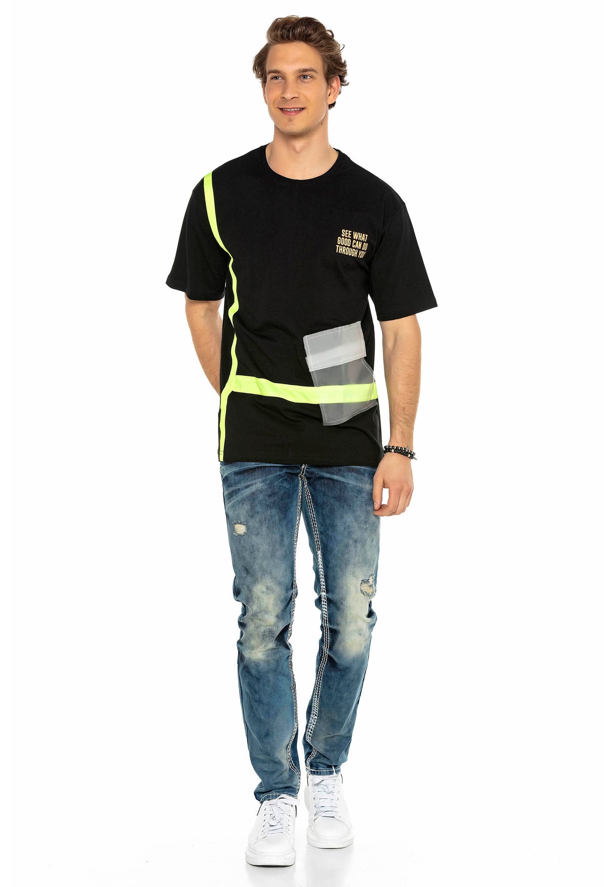 CT587 t-shirt męski oversize z kieszenią