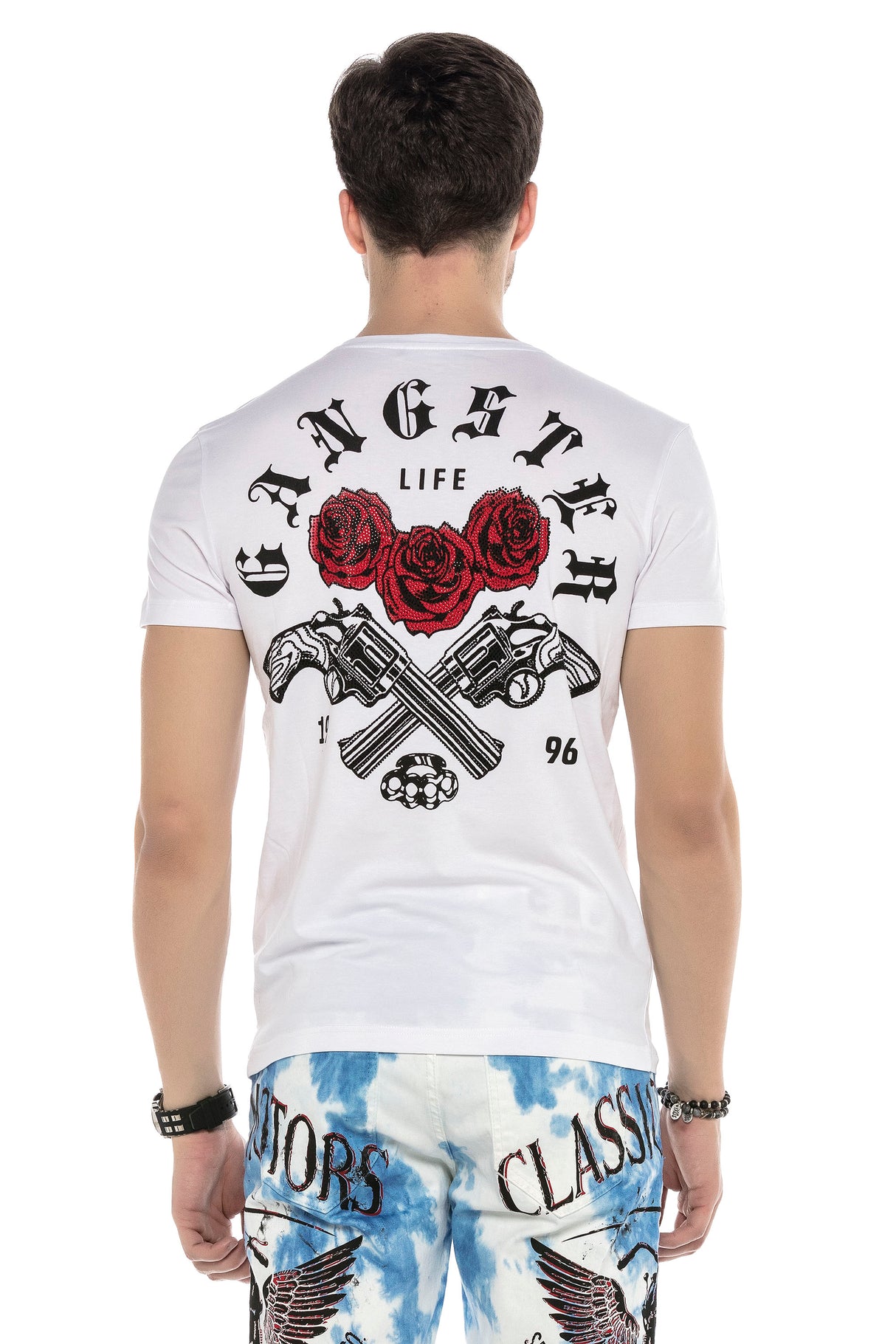 CT542 t-shirt męski z nadrukiem i kamieniami