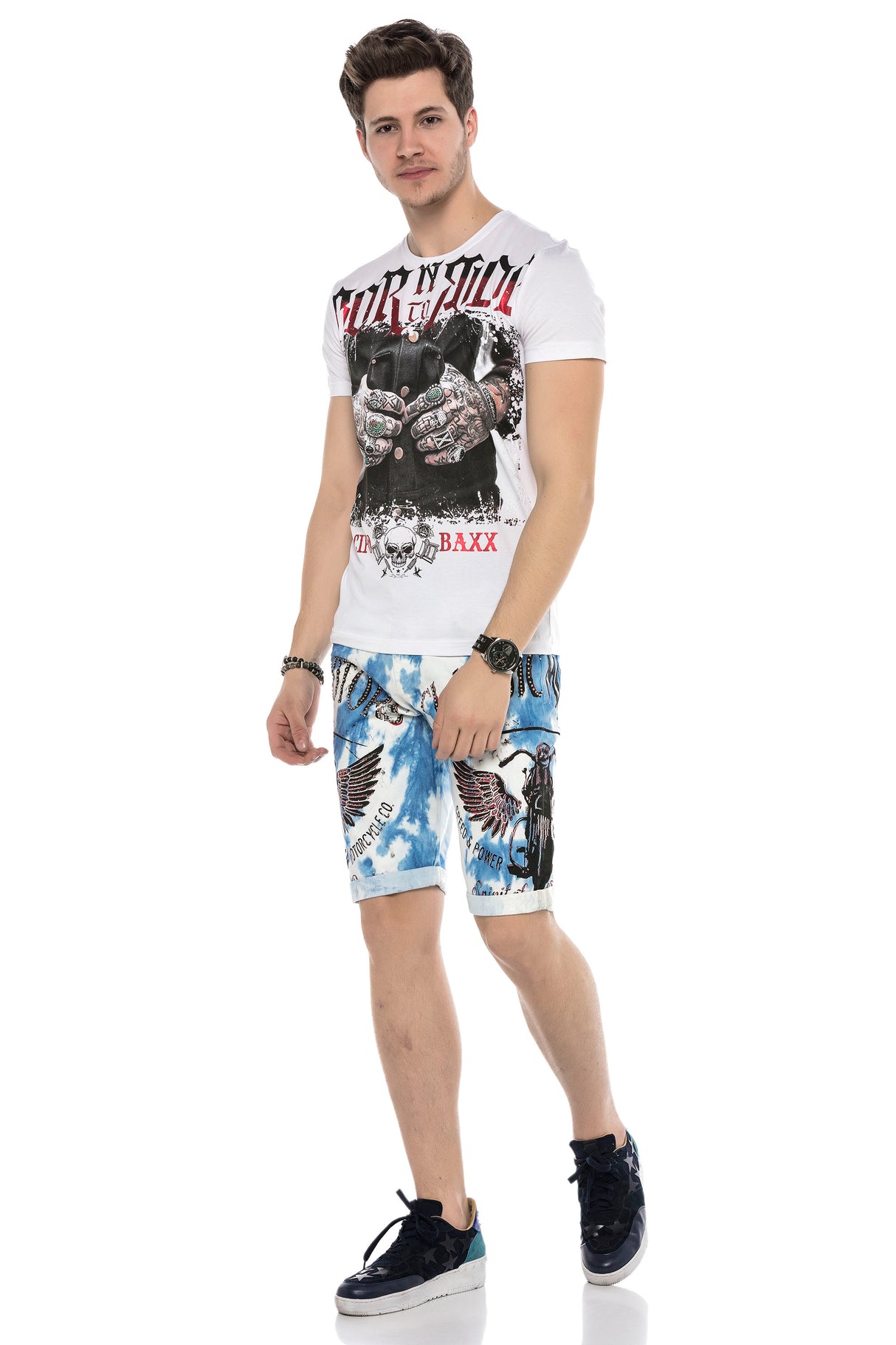 CT542 t-shirt męski z nadrukiem i kamieniami