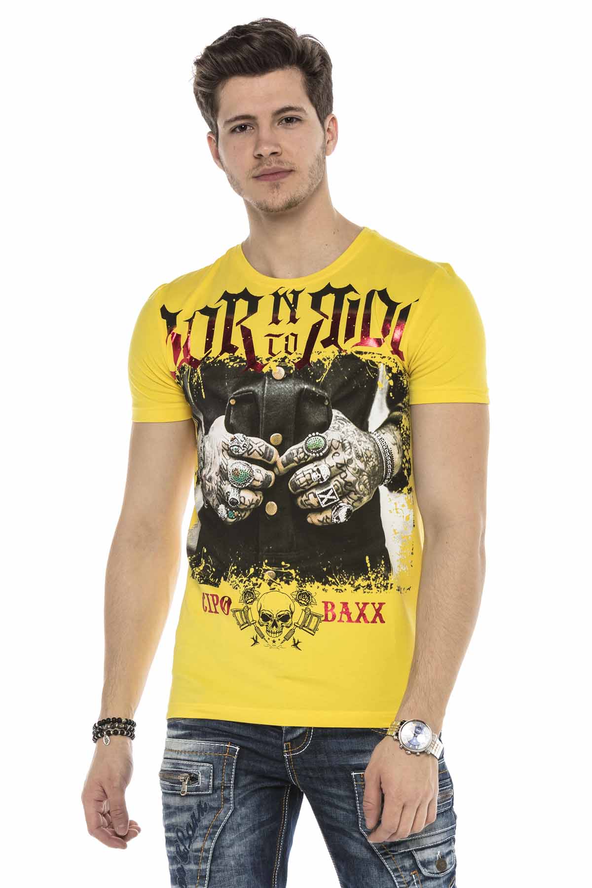 CT542 t-shirt męski z nadrukiem i kamieniami