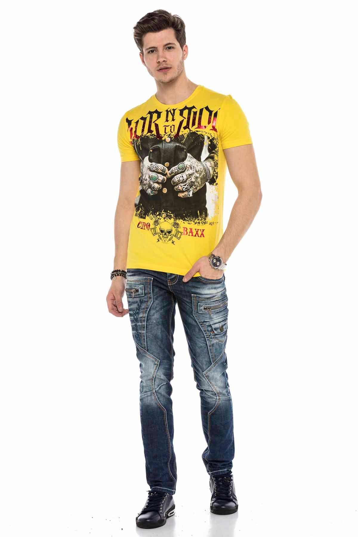 CT542 t-shirt męski z nadrukiem i kamieniami