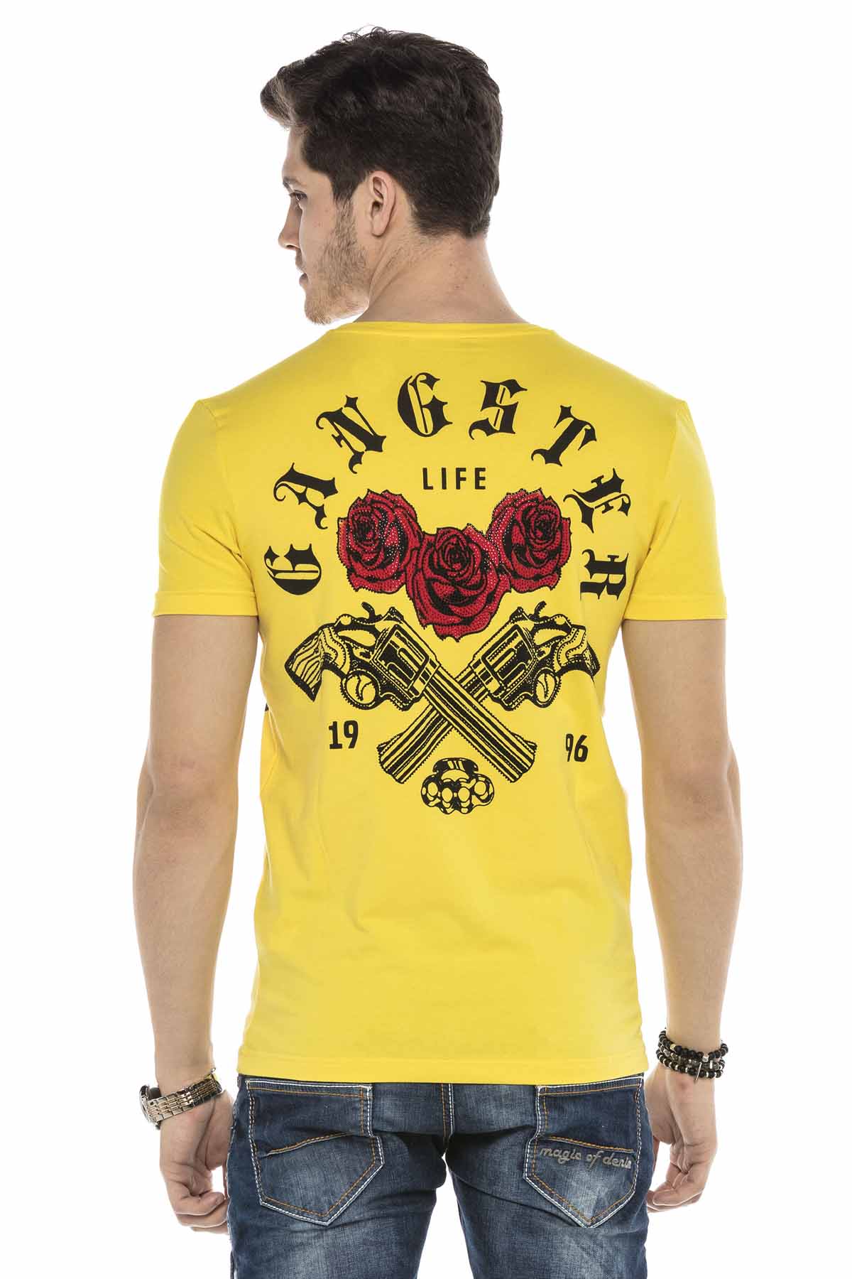 CT542 t-shirt męski z nadrukiem i kamieniami