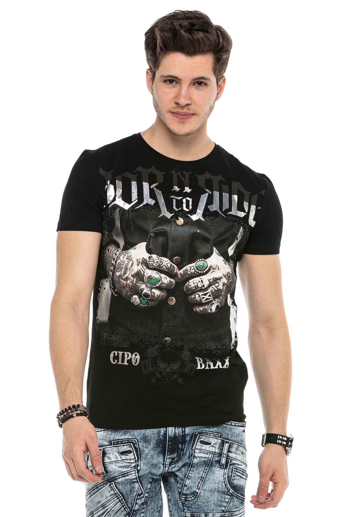 CT542 t-shirt męski z nadrukiem i kamieniami