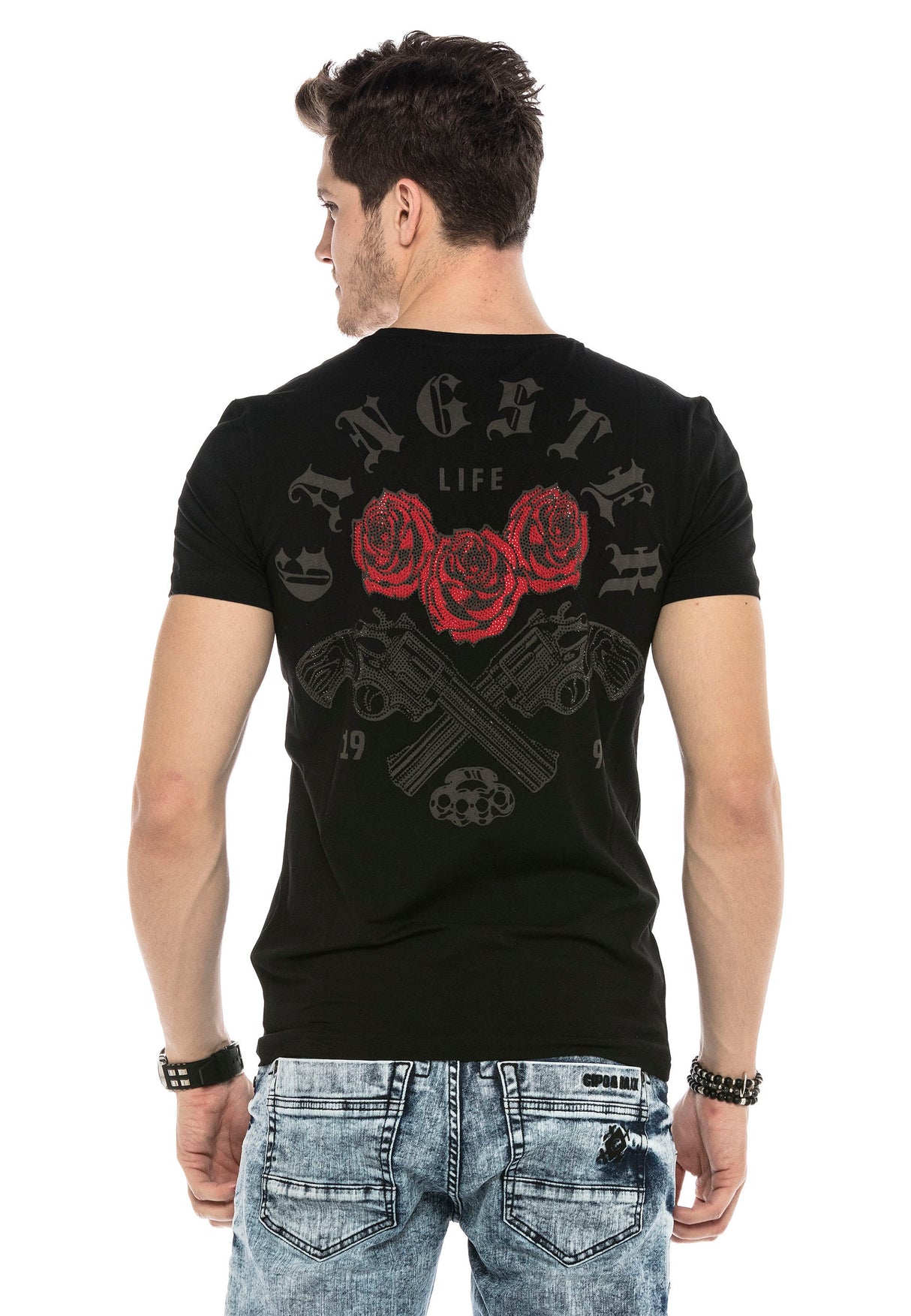 CT542 t-shirt męski z nadrukiem i kamieniami