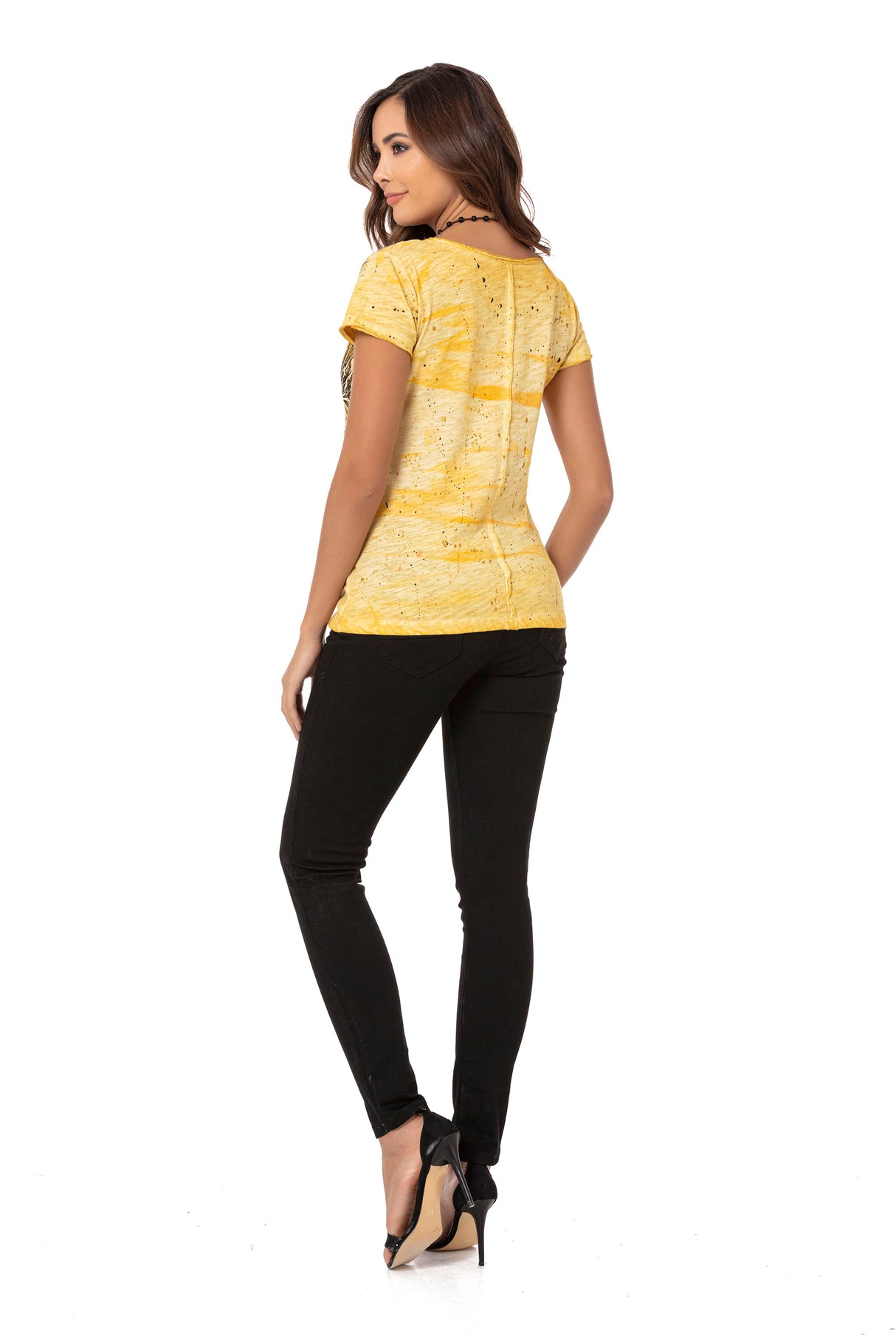 WT324 T-shirt damski z kamieniami