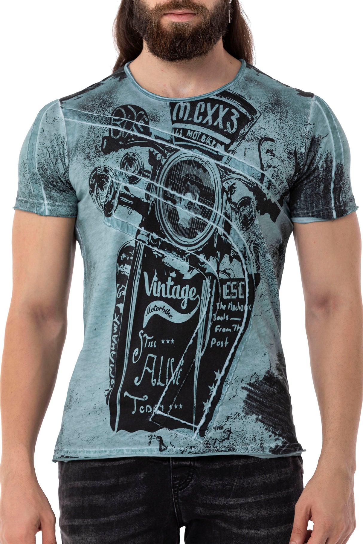 CT704 t-shirt męski z nadrukiem motocyklowym