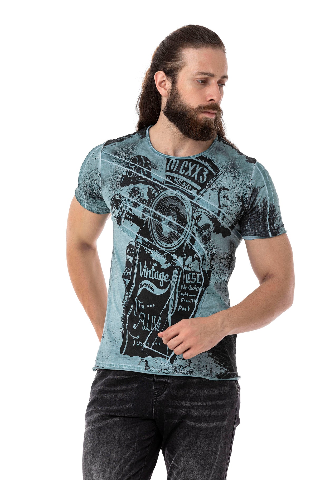 CT704 t-shirt męski z nadrukiem motocyklowym