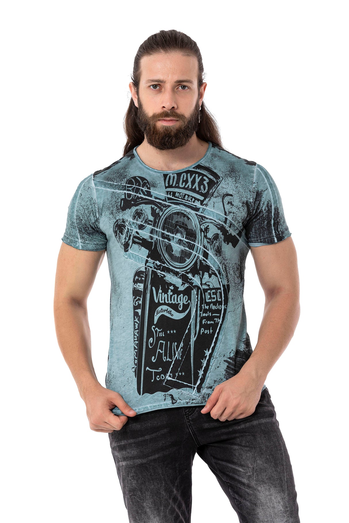 CT704 t-shirt męski z nadrukiem motocyklowym