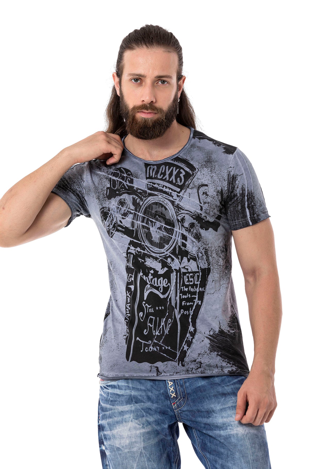 CT704 t-shirt męski z nadrukiem motocyklowym